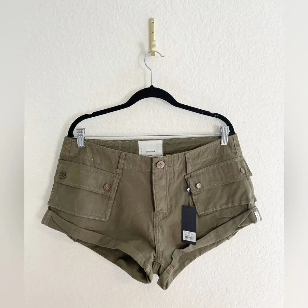 Free People One Teaspoon Dark Khaki Cadet Bandit Low-waist Short NWT Size 30